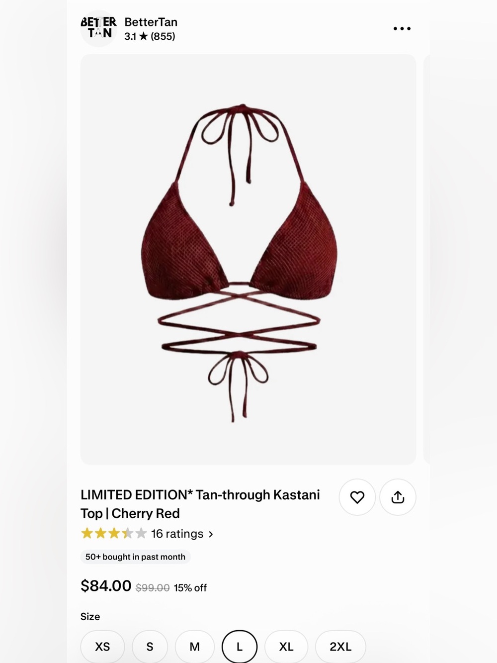 Limited Edition Barbados Bikini Tops (2) and Bottom in Cherry Red Better Tan